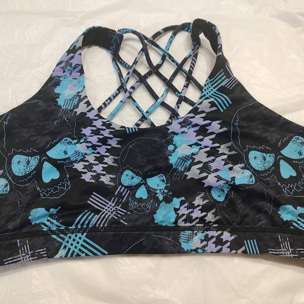 Constantly Varied Gear Houndstooth Skulls Butterfly Back Sports Bra